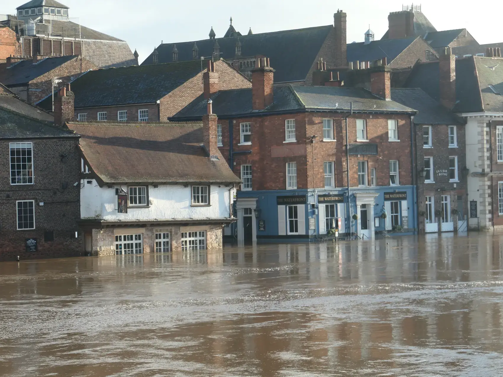 Floodwater covering King's Staith and King Street in York