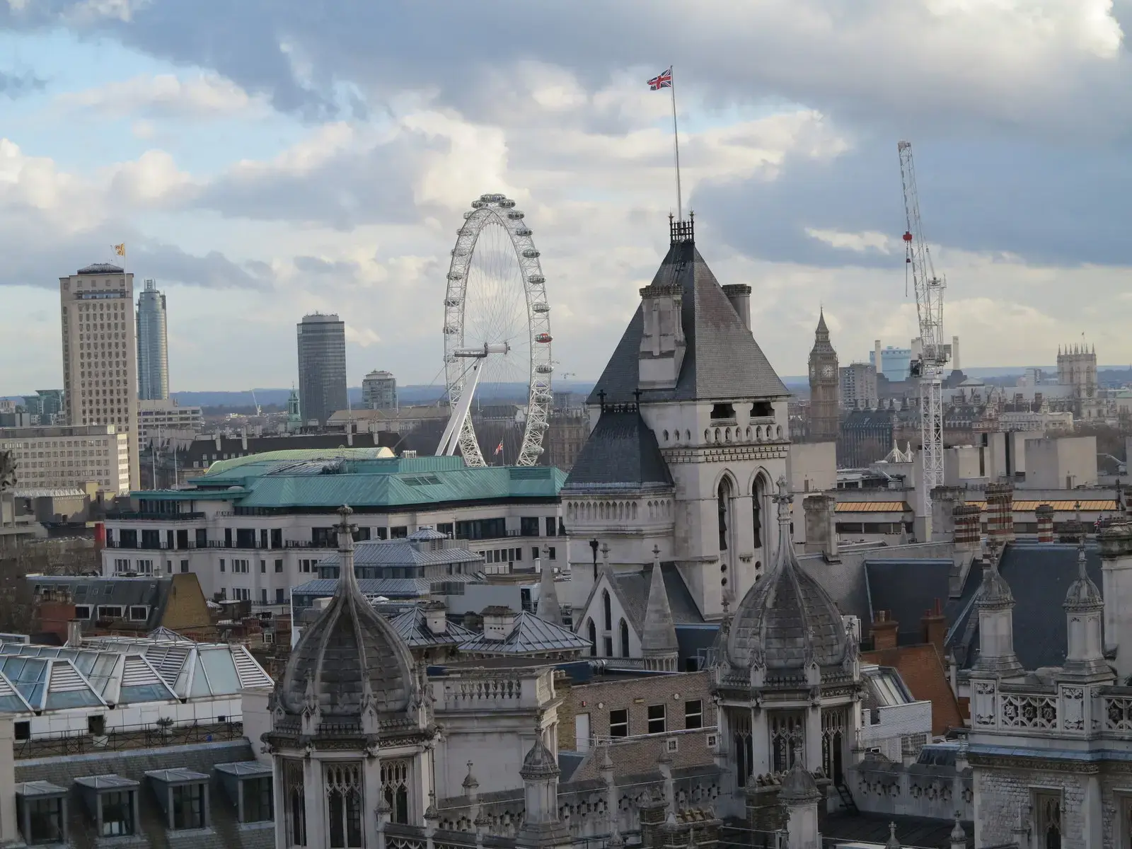 The London skyline seen from the roof of the Rolls Building, home of the Business and Property Courts